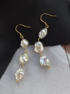 Pearl Drop Earrings Bridal Jewelry with Keshi Pearls& Silver Hooks – raffiepearls03