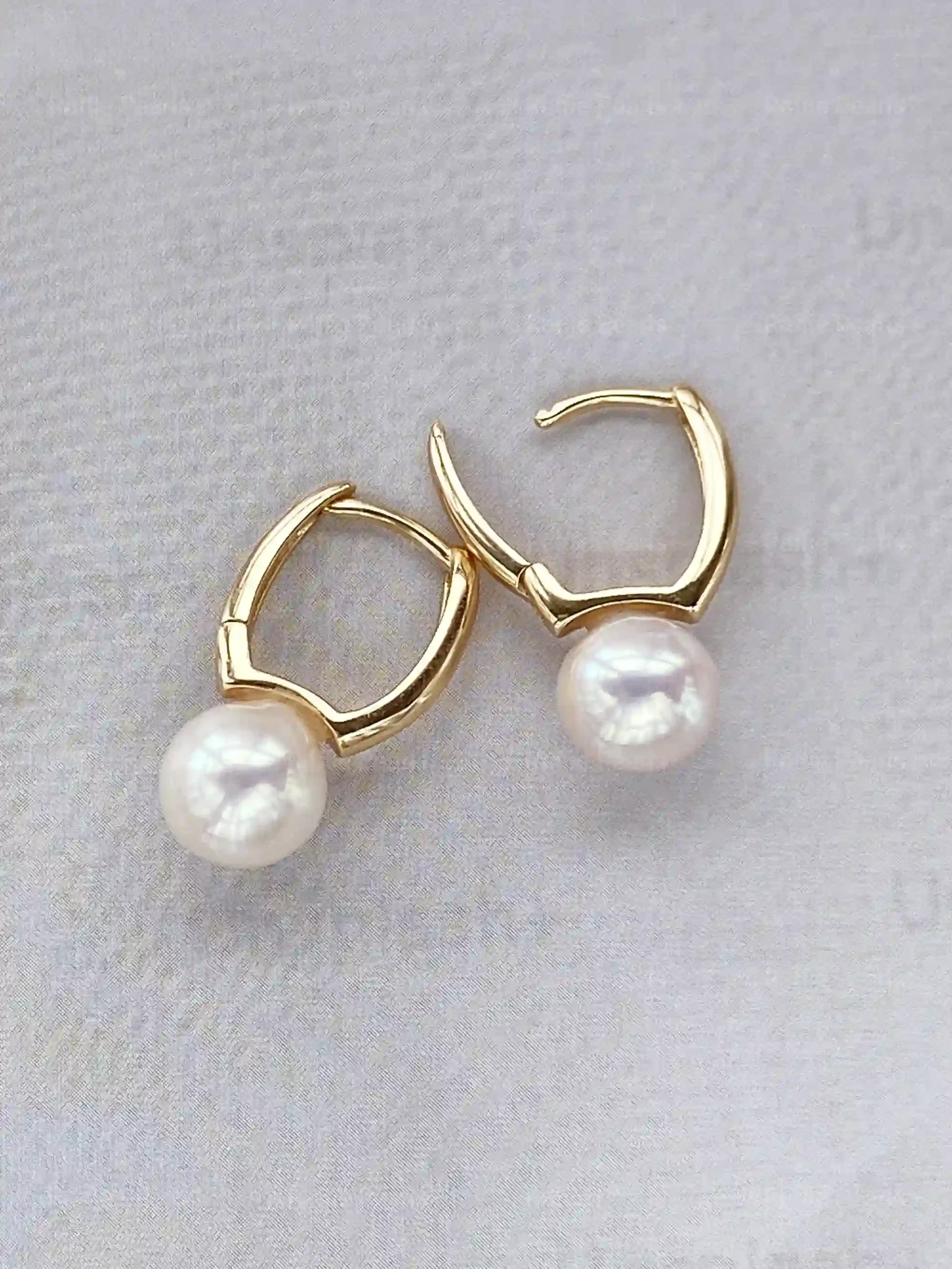 Gold Pearl Hoop Earrings – Freshwater Pearls in Sterling Silver & Gold Plated - raffiepearls056