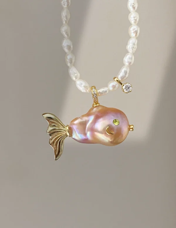 Pearl Fish Necklace – One-of-a-Kind Cute Pearl Pendant - raffiepearls01