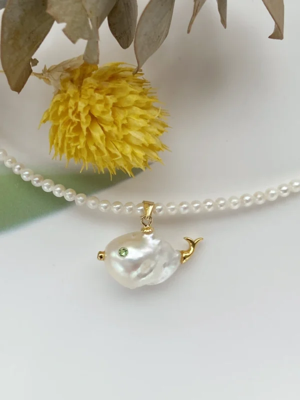 Pearl Fish Necklace – One-of-a-Kind Cute Pearl Pendant - raffiepearls01