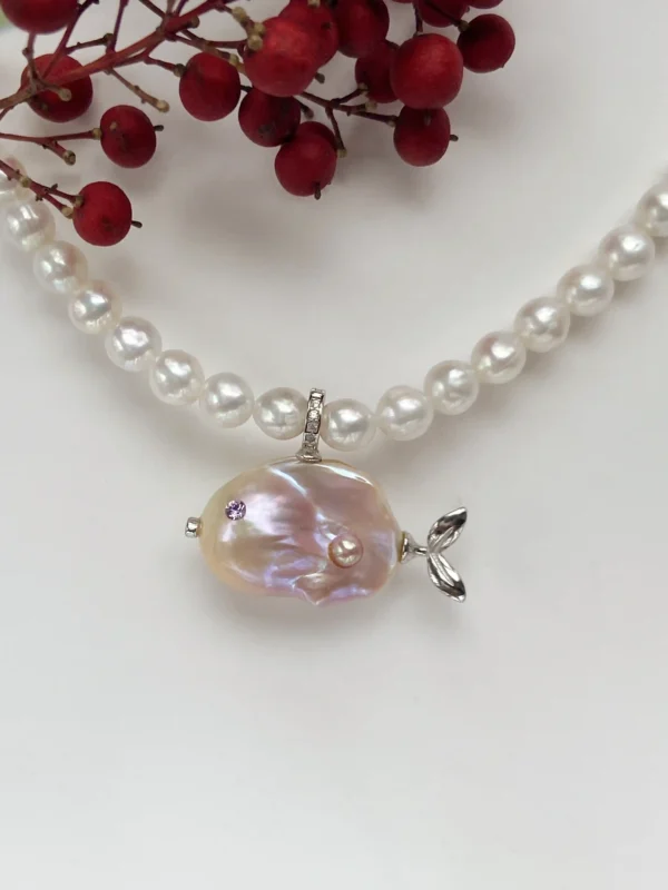 Pearl Fish Necklace – One-of-a-Kind Cute Pearl Pendant - raffiepearls01