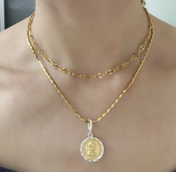Raffie & Julia "Silver & Gold Coin Pedant" Sterling Silver, Openable Clasp