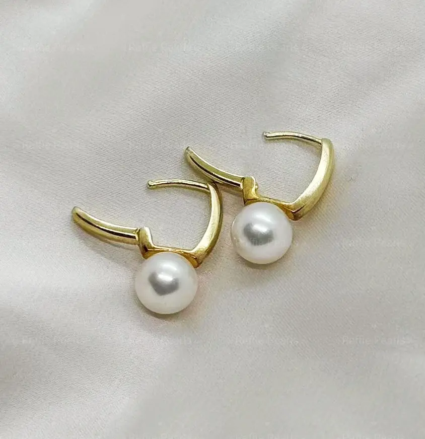 Gold Pearl Hoop Earrings – Freshwater Pearls in Sterling Silver & Gold Plated - raffiepearls056