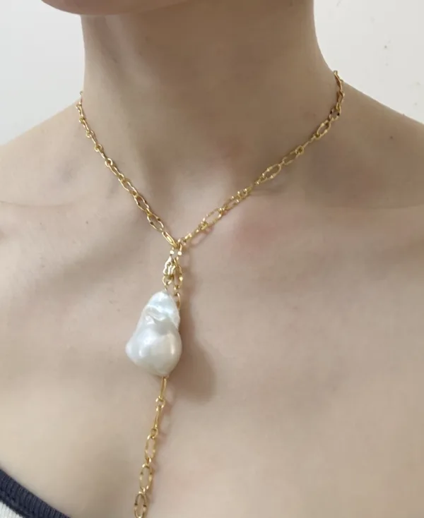 Raffie & Julia "Paperclip Chain Necklace" Sterling Silver Plated with Thick Gold - Adjustable Length