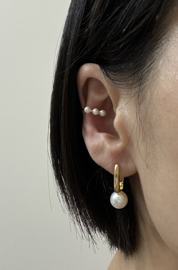 Raffie & Julia "Pearl Ear Huggies" Natural Pearls in Gold Plated Sterling Silver