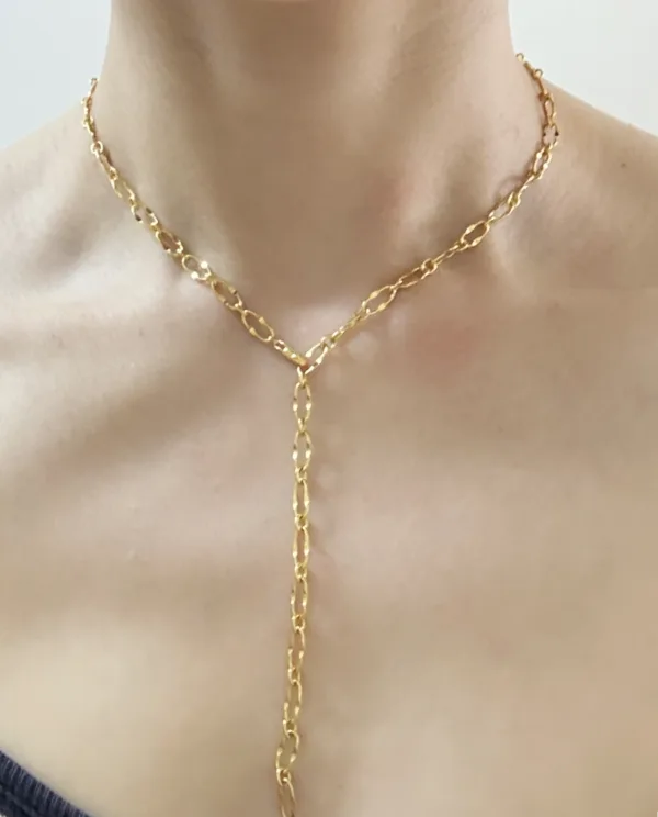 Raffie & Julia "Paperclip Chain Necklace" Sterling Silver Plated with Thick Gold - Adjustable Length
