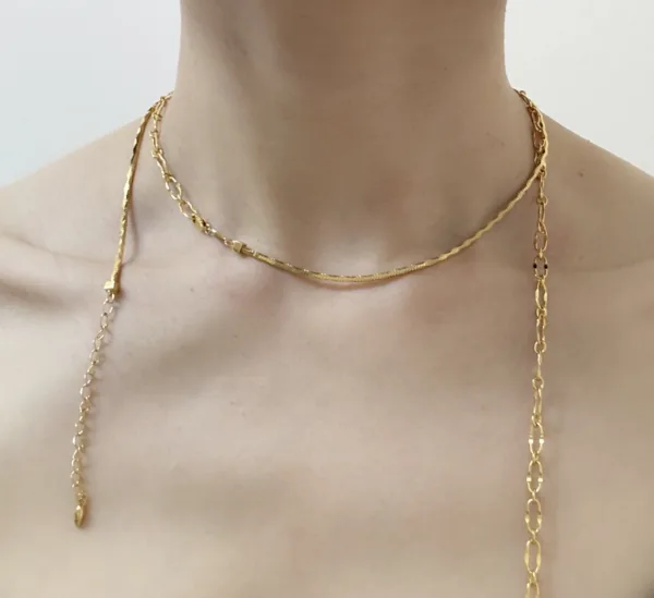 Raffie & Julia "Italian Snake Chain Necklace" Sterling Silver Plated with Thick 18K Gold