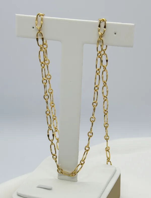 Raffie Pearls "Paperclip Chain Necklace" Sterling Silver Plated with Thick Gold - Adjustable Length