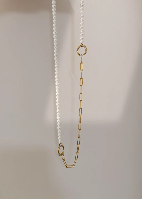 Half Pearl Half Chain Necklace - Convertible Jewelry with Real Pearls - raffiepearls33
