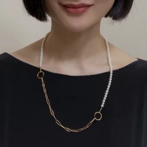 Half Pearl Half Chain Necklace - Convertible Jewelry with Real Pearls - raffiepearls33