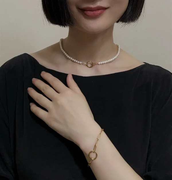 Half Pearl Half Chain Necklace - Convertible Jewelry with Real Pearls - raffiepearls33