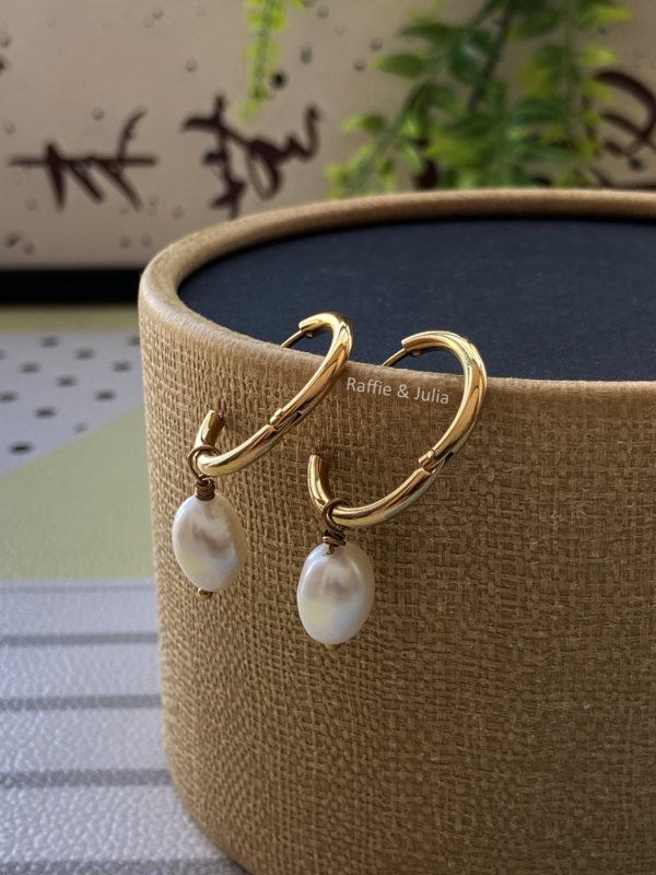 Raffie & Julia- Spell Pearl Hoops- 18k Gold Plated Stainless Steel Hoop Earrings with Detachable Freshwater Pearls, Versatile Minimalist Jewelry, Elegant Everyday Earrings, Classic Pearl Hoops for Women