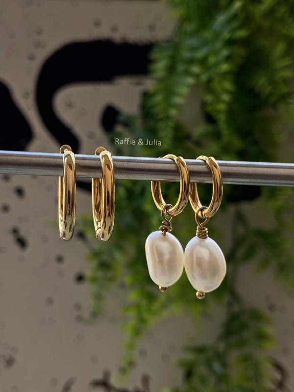 Raffie & Julia- Spell Pearl Hoops- 18k Gold Plated Stainless Steel Hoop Earrings with Detachable Freshwater Pearls, Versatile Minimalist Jewelry, Elegant Everyday Earrings, Classic Pearl Hoops for Women