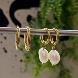 Pearl Hoop Earrings Gold Hoops That Won't Tarnish - raffiepearls10