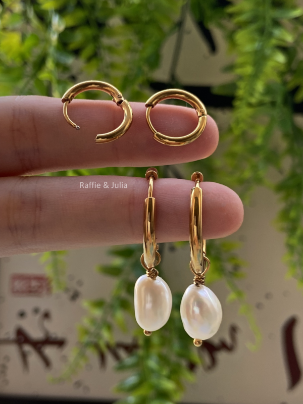 Raffie & Julia- Spell Pearl Hoops- 18k Gold Plated Stainless Steel Hoop Earrings with Detachable Freshwater Pearls, Versatile Minimalist Jewelry, Elegant Everyday Earrings, Classic Pearl Hoops for Women