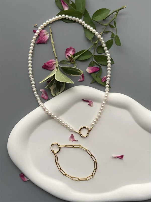 Half Pearl Half Chain Necklace - Convertible Jewelry with Real Pearls - raffiepearls33