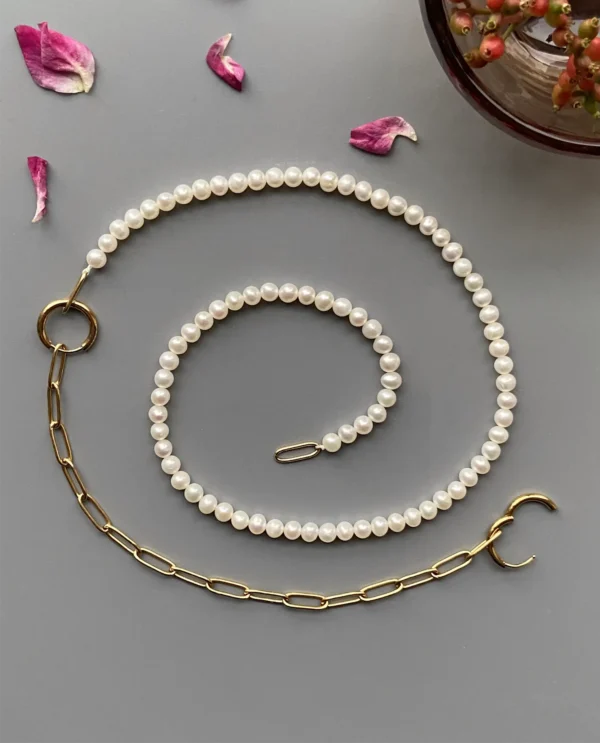Half Pearl Half Chain Necklace - Convertible Jewelry with Real Pearls - raffiepearls33