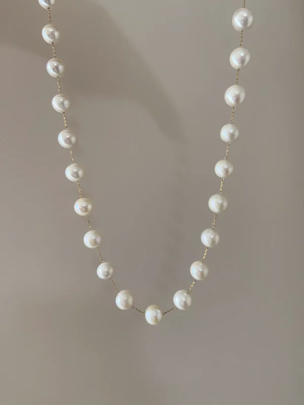 Pearl Station Necklace and Earrings – Freshwater Pearl Jewelry Set - raffiepearls18