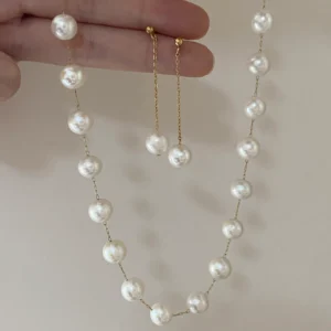 Pearl Station Necklace and Earrings – Freshwater Pearl Jewelry Set - raffiepearls18