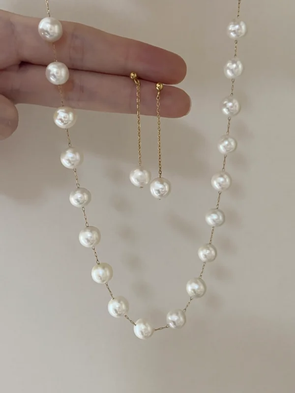 Pearl Station Necklace and Earrings – Freshwater Pearl Jewelry Set - raffiepearls18