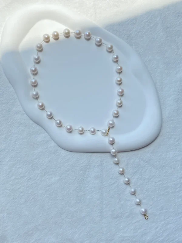 Pearl Station Necklace and Earrings – Freshwater Pearl Jewelry Set - raffiepearls18