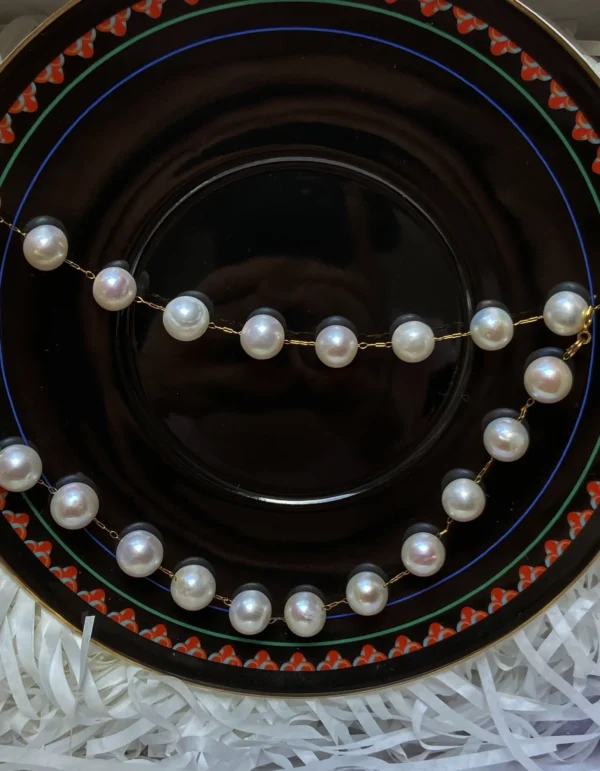 Pearl Station Necklace and Earrings – Freshwater Pearl Jewelry Set - raffiepearls18