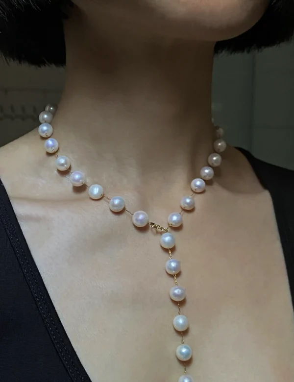 Pearl Station Necklace and Earrings – Freshwater Pearl Jewelry Set - raffiepearls18