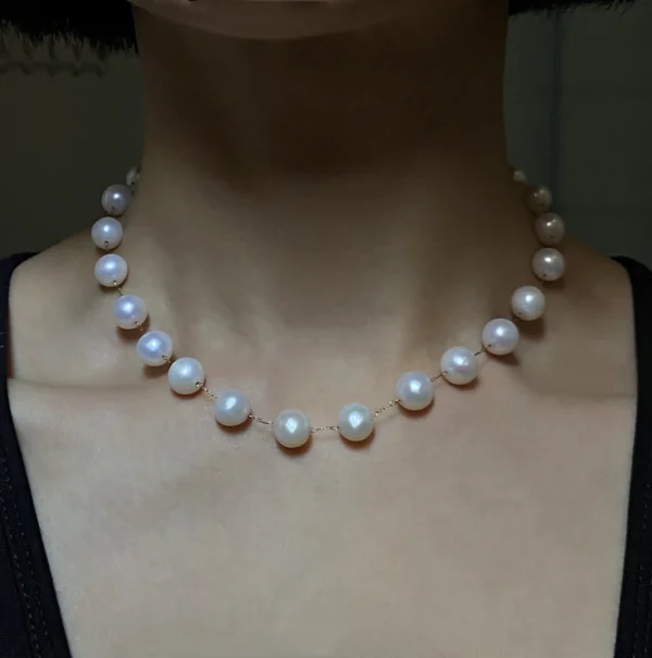 Pearl Station Necklace and Earrings – Freshwater Pearl Jewelry Set - raffiepearls18