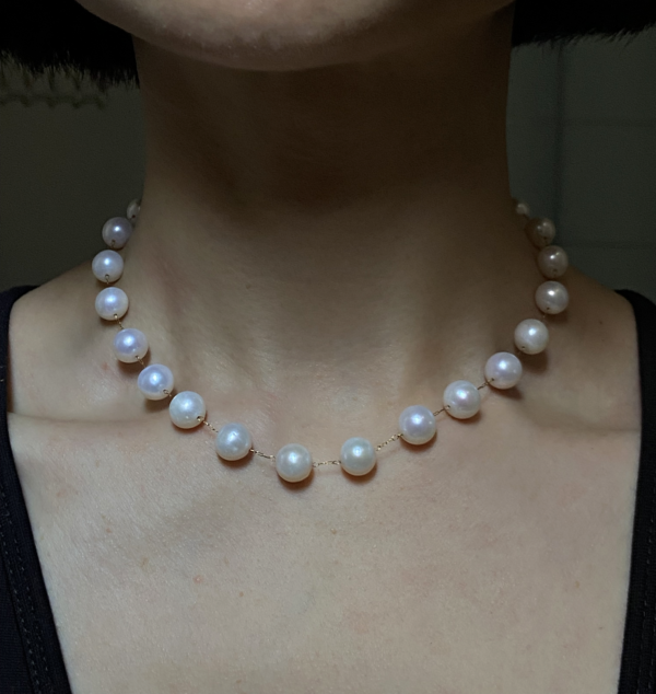 Raffie & Julia Stella Freshwater Pearl Station Necklace - Elegant 8-9mm Pearls, Versatile Design, Double-Strand Choker, Tarnish-Resistant Medical Steel Chain, Luxury Bridal Jewelry, Classic Pearl Choker, Adjustable Length