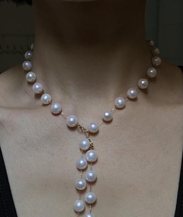 Raffie & Julia Stella Freshwater Pearl Station Necklace - Elegant 8-9mm Pearls, Versatile Design, Double-Strand Choker, Tarnish-Resistant Medical Steel Chain, Luxury Bridal Jewelry, Classic Pearl Choker, Adjustable Length