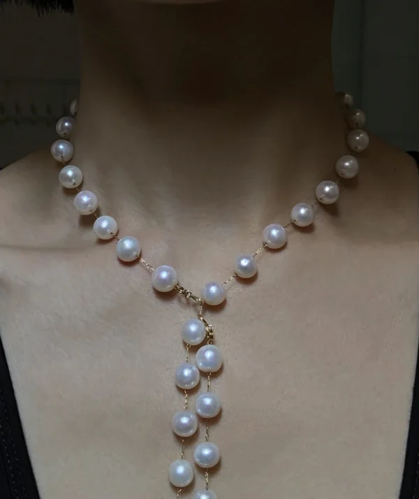 Pearl Station Necklace and Earrings – Freshwater Pearl Jewelry Set - raffiepearls18