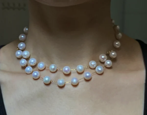 Pearl Station Necklace and Earrings – Freshwater Pearl Jewelry Set - raffiepearls18