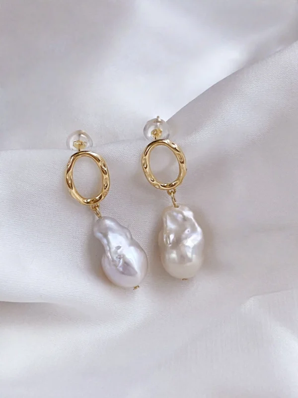 Silver or Gold Pearl Drop Earrings – Baroque Pearls in Sterling Silver - raffiepearls26