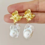 Baroque Pearl Drop Earrings in Sterling Silver Floral Studs - raffiepearls09