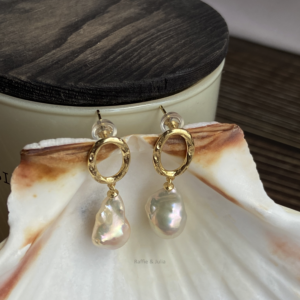 Raffie & Julia Radiance Pearl Earrings - Exquisite Teardrop Freshwater Pearls in Gold Plated Sterling Silver, Sensitive Skin Friendly, Iridescent Sheen, Elegant Textured Finish, 3cm Length, Bridal Style for Weddings and Special Occasions