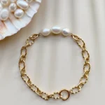 Baroque Pearl Bracelet with Gold Plated Non-Tarnish Chain - raffiepearls44