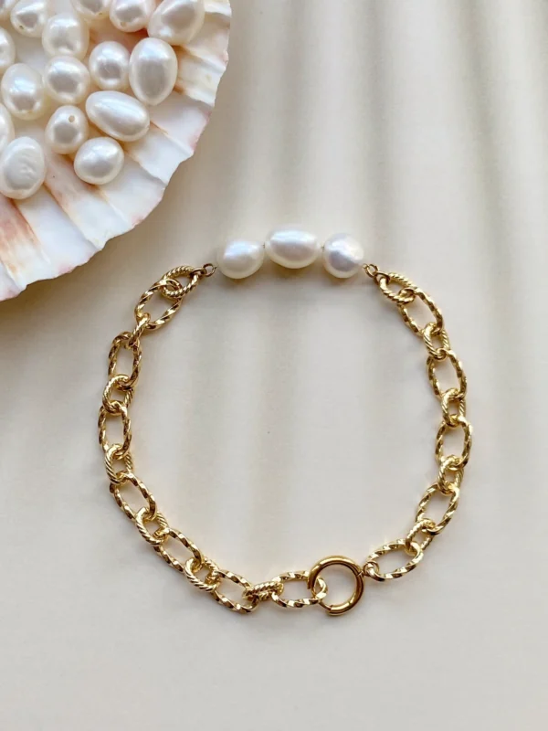 Baroque Pearl Bracelet with Gold Plated Non-Tarnish Chain - raffiepearls44