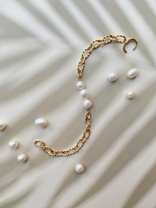 Baroque Pearl Bracelet with Gold Plated Non-Tarnish Chain - raffiepearls44
