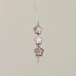 Pink or White Star-Shaped Pearls Necklace in Adjustable Sterling Silver Chain