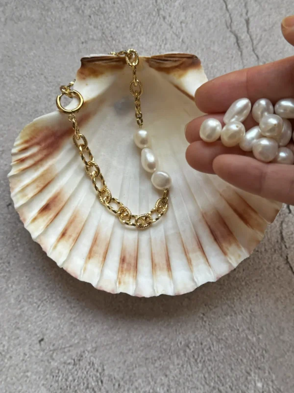Baroque Pearl Bracelet with Gold Plated Non-Tarnish Chain - raffiepearls44