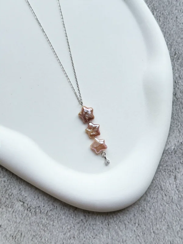 Raffie Pearls Starlight Necklace- Handmade Sterling Silver Necklace with Colorful Star-Shaped Freshwater Pearls and 5A Zircon - Adjustable Chain, Unique Jewelry Gift for Women