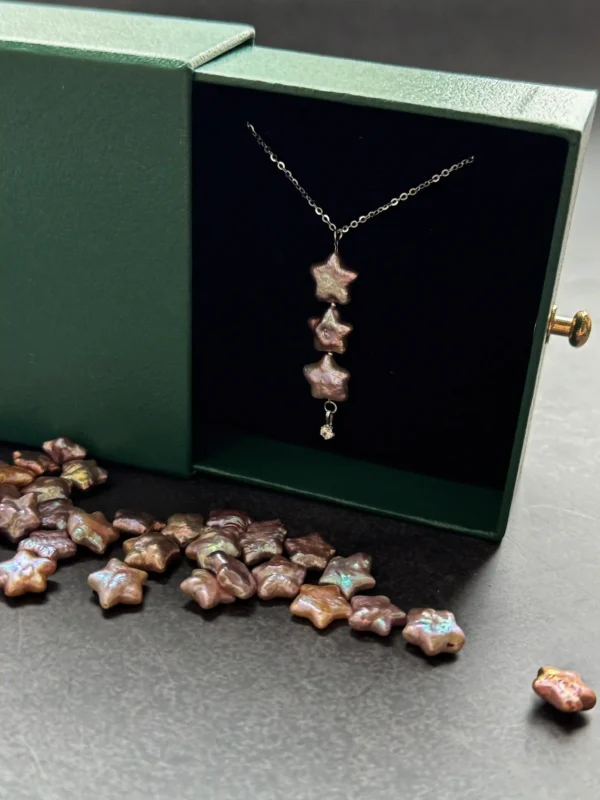 Raffie Pearls Starlight Necklace- Handmade Sterling Silver Necklace with Colorful Star-Shaped Freshwater Pearls and 5A Zircon - Adjustable Chain, Unique Jewelry Gift for Women