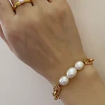 Baroque Pearl Bracelet with Gold Plated Non-Tarnish Chain - raffiepearls44