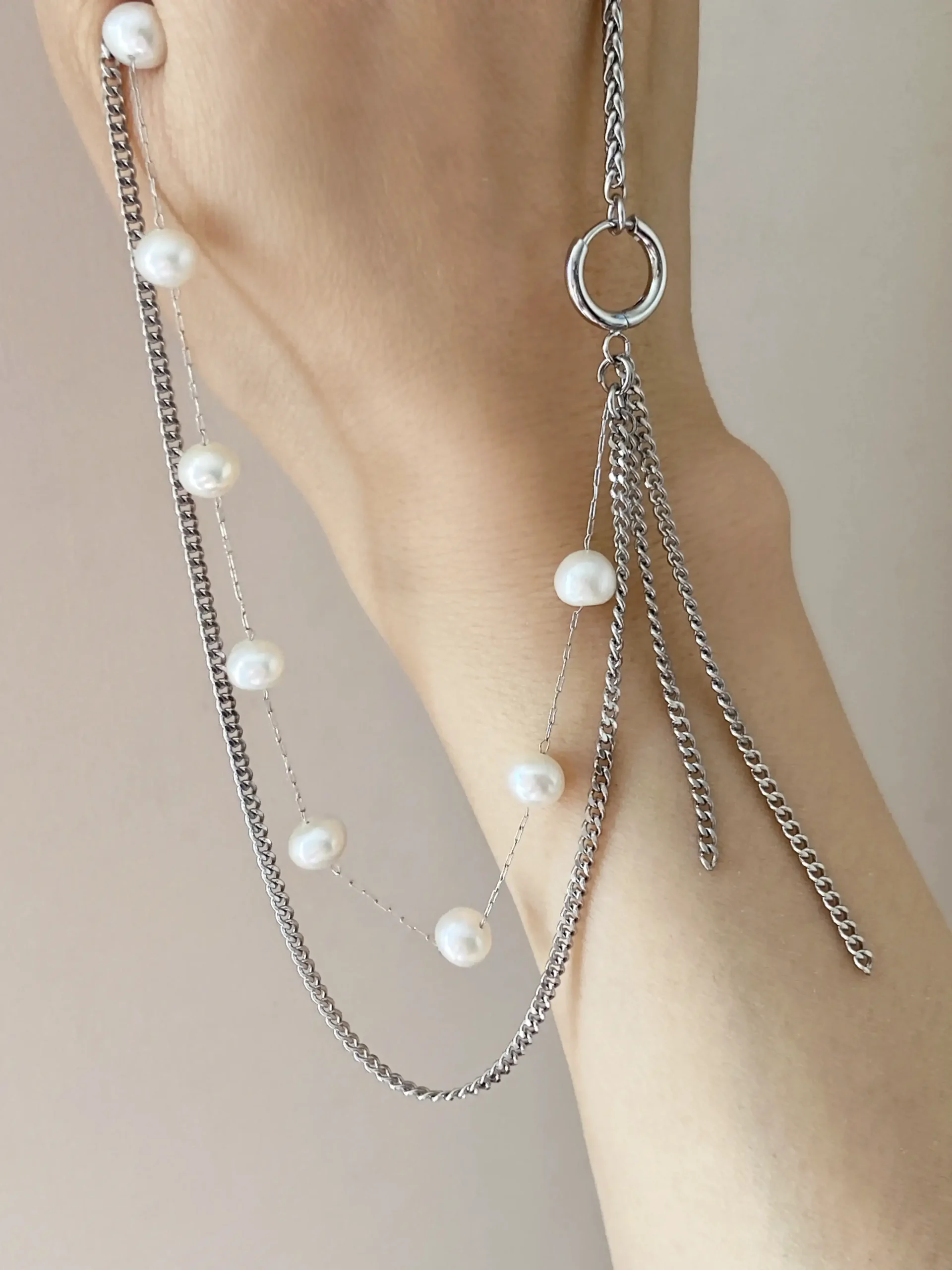 Chain Pearl Necklace – Convertible Necklace in 316L Steel