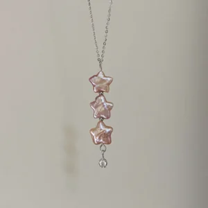 Raffie Pearls Starlight Necklace- Handmade Sterling Silver Necklace with Colorful Star-Shaped Freshwater Pearls and 5A Zircon - Adjustable Chain, Unique Jewelry Gift for Women