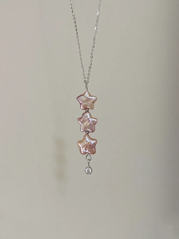 Raffie Pearls Starlight Necklace- Handmade Sterling Silver Necklace with Colorful Star-Shaped Freshwater Pearls and 5A Zircon - Adjustable Chain, Unique Jewelry Gift for Women