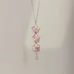 Pink or Silver Star-Shaped Pearls Necklace in Adjustable Sterling Silver Chain - raffiepearls02