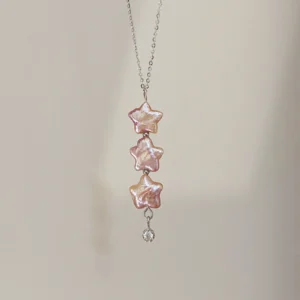 Star-Shaped Pearls Necklace in Adjustable Sterling Silver Chain- raffiepearls02