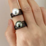 Black Ring with White Pearl / Black Pearl – Real Pearl Ring - raffiepearls22