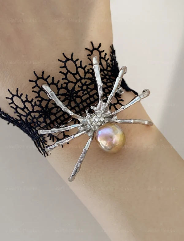 Black Choker Pearl Spider Necklace / Brooch – Fine Halloween Jewelry - raffiepearls54